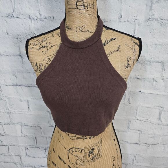 Commense halter crop top Sz L brown casual A39 - Picture 1 of 3